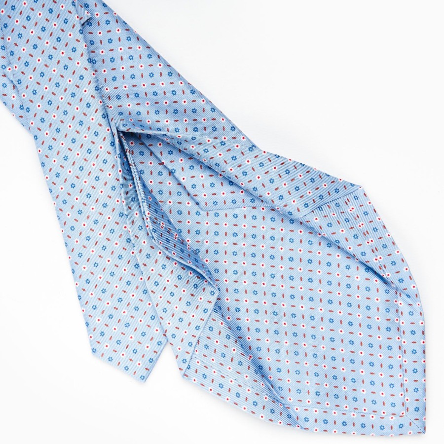 Online E.Marinella Light Blue 5 Fold Sartorial Silk Tie - Small Flower Pattern