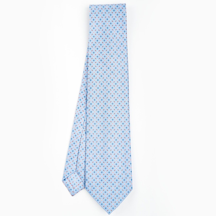 Online E.Marinella Light Blue 5 Fold Sartorial Silk Tie - Small Flower Pattern