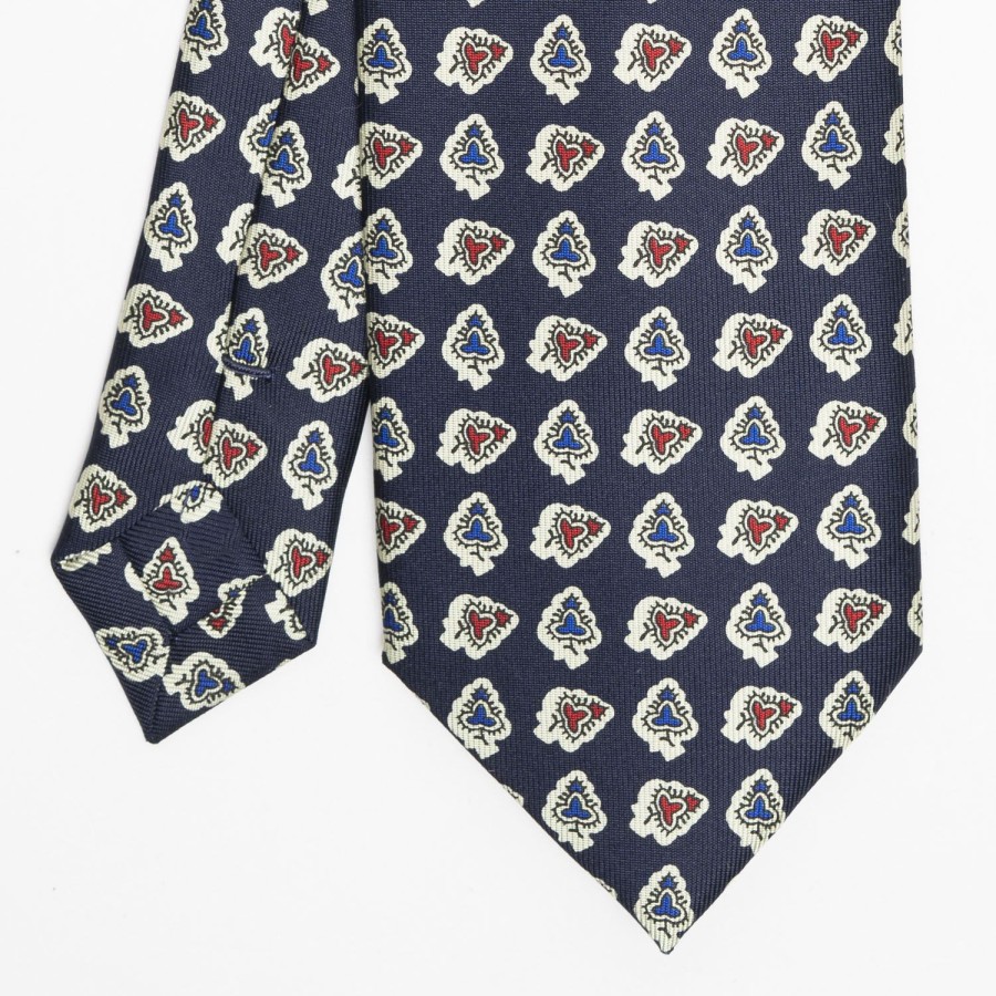 New E.Marinella Dark Blue Heritage Collection Silk Tie - Large Flower Pattern