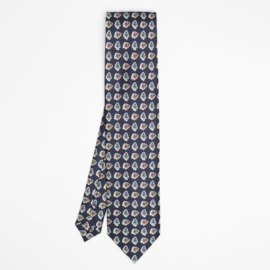 New E.Marinella Dark Blue Heritage Collection Silk Tie - Large Flower Pattern