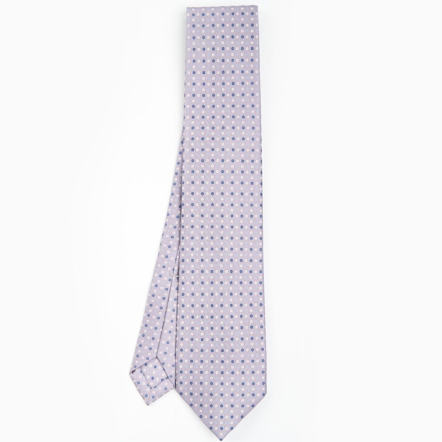 New E.Marinella Light Grey 5 Fold Sartorial Silk Tie - Small Flower Pattern