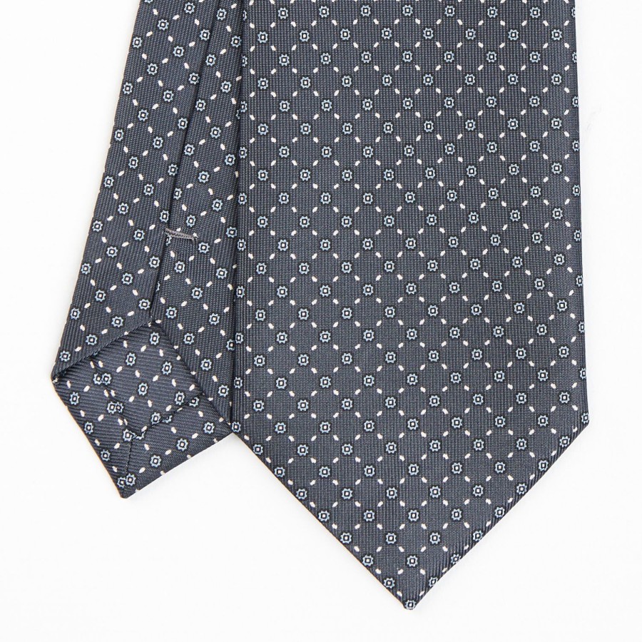 Wholesale E.Marinella Dark Grey Sartorial Classic Silk Tie - Small Flower Pattern