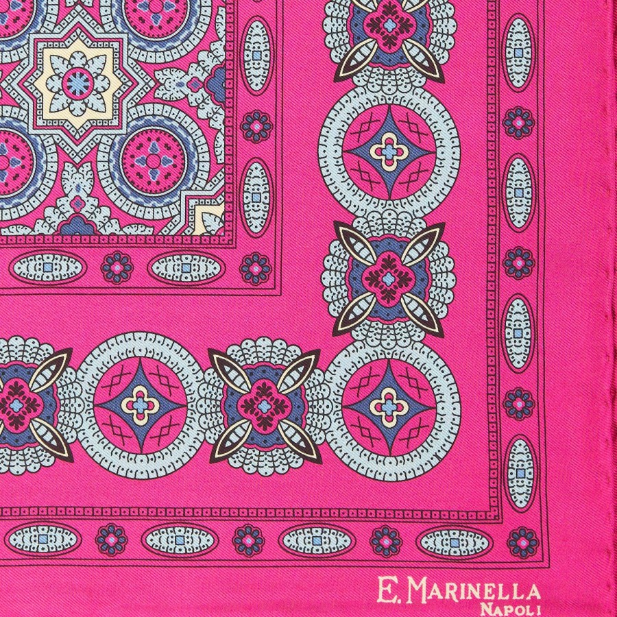 Hot E.Marinella Fuchsia Hand-Printed Silk Pocket Square - Large Flower Pattern