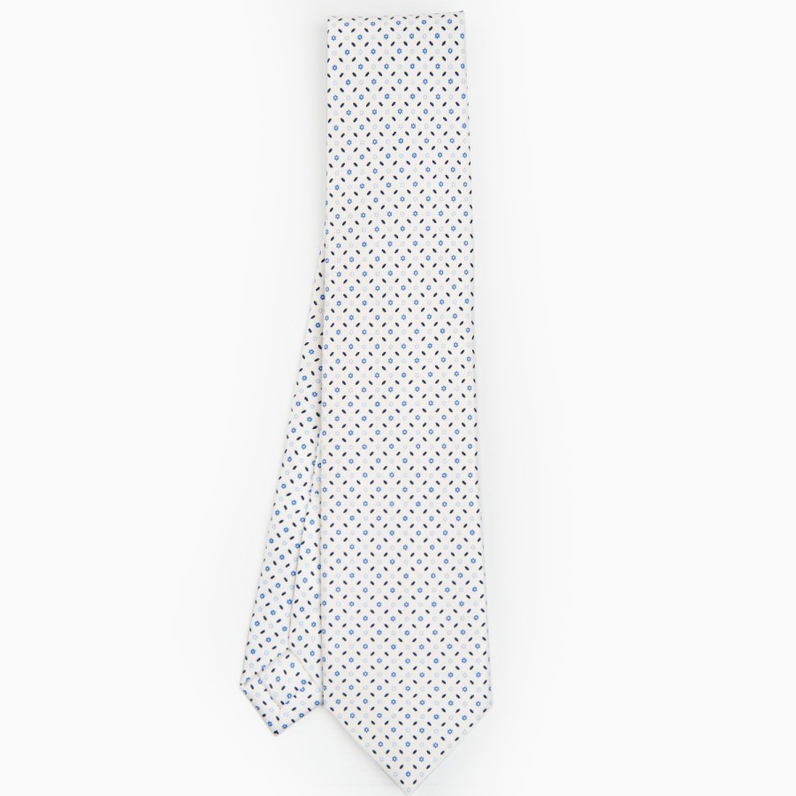 Best E.Marinella White 9 Fold Sartorial Silk Tie Small Flower Pattern