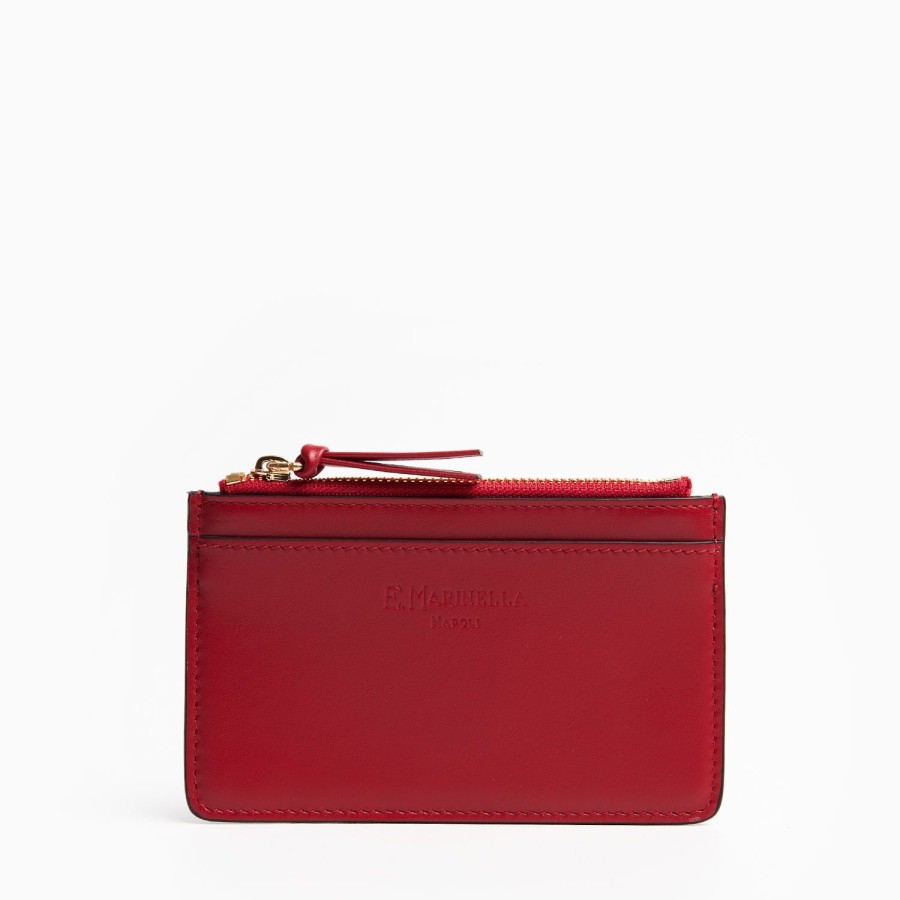 Online E.Marinella Red Leather Zip Credit Card Holder