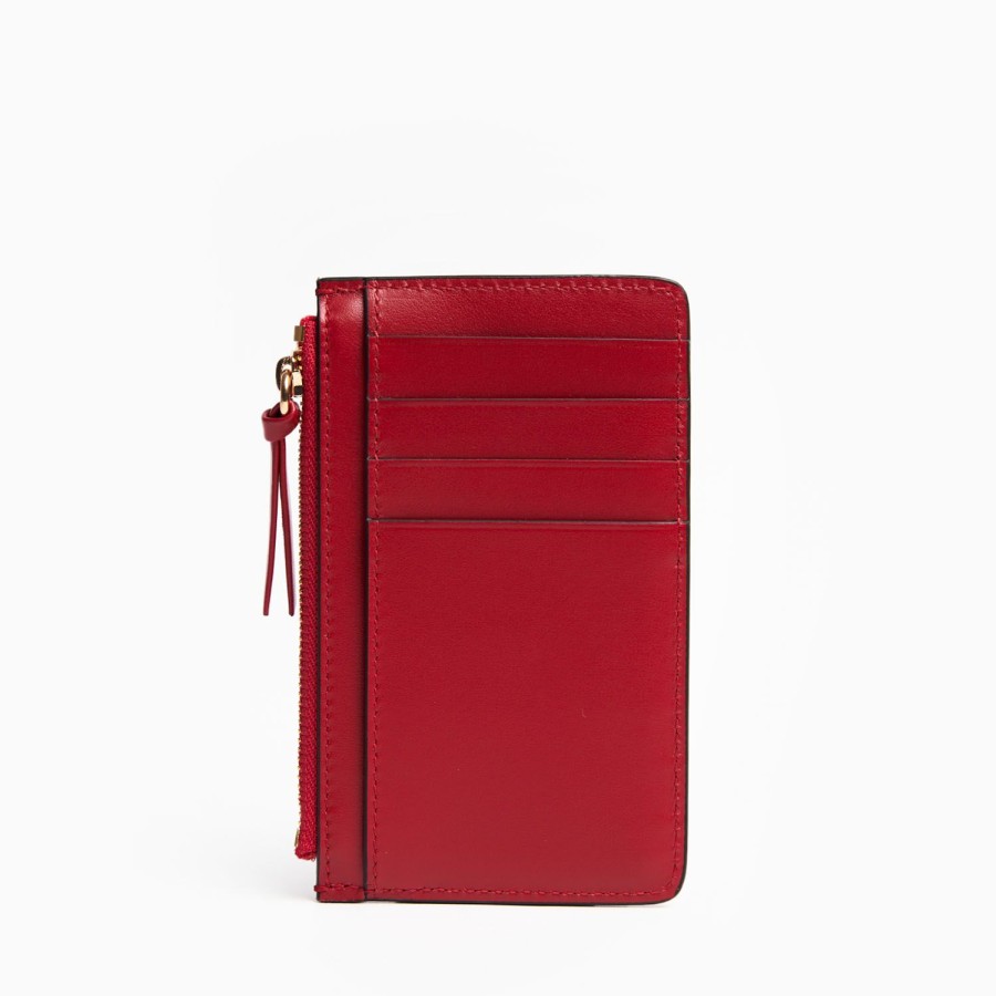 Online E.Marinella Red Leather Zip Credit Card Holder