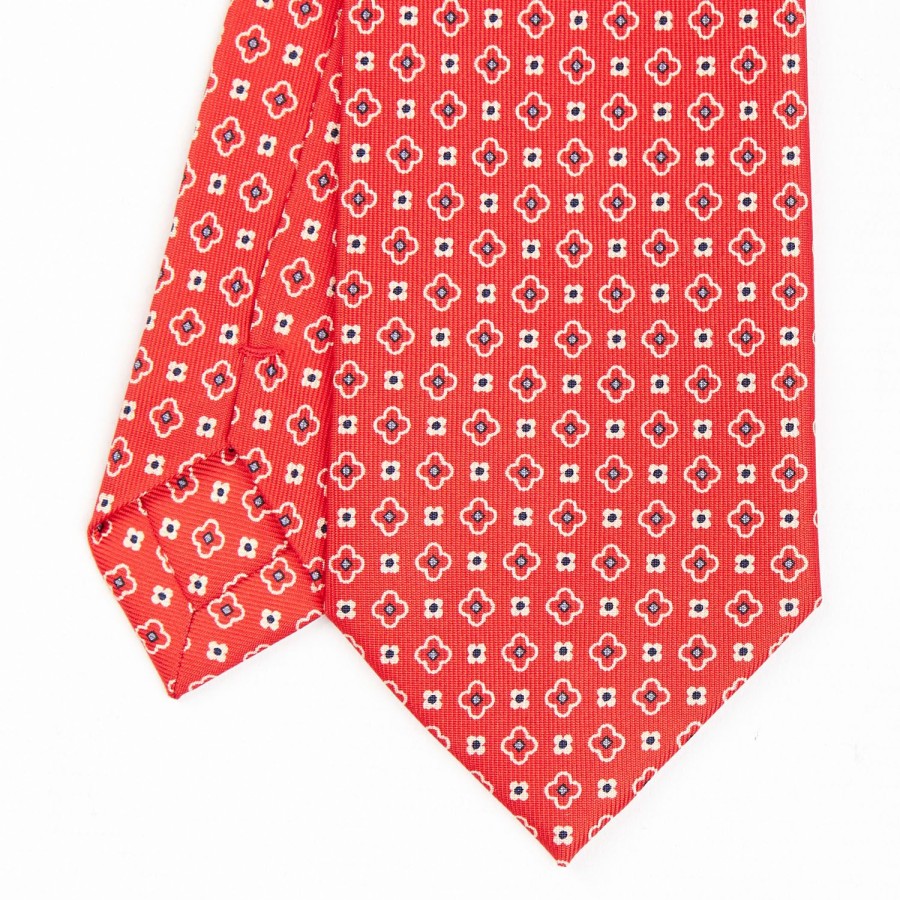 Clearance E.Marinella Red Sartorial Classic Silk Tie - Small Flower Pattern