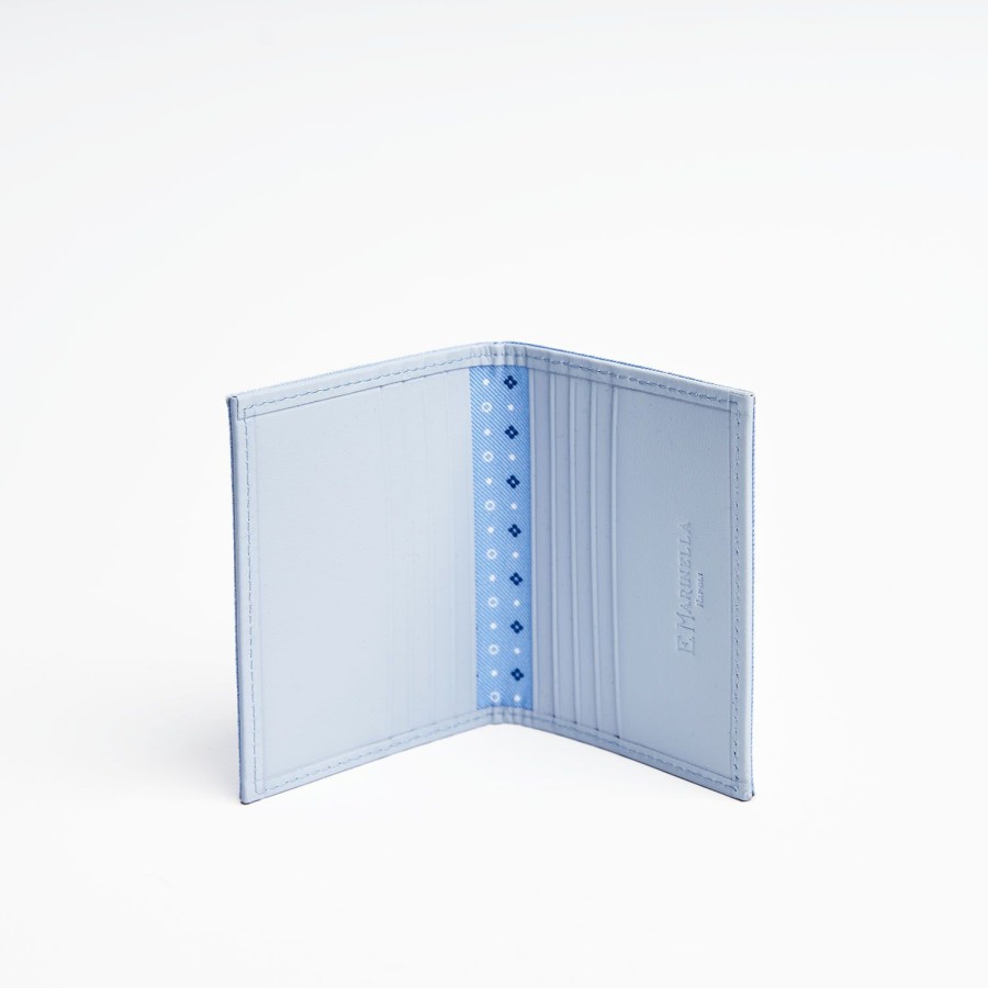 Online E.Marinella Light Blue Leather Folding Card Holder - 10 Compartments