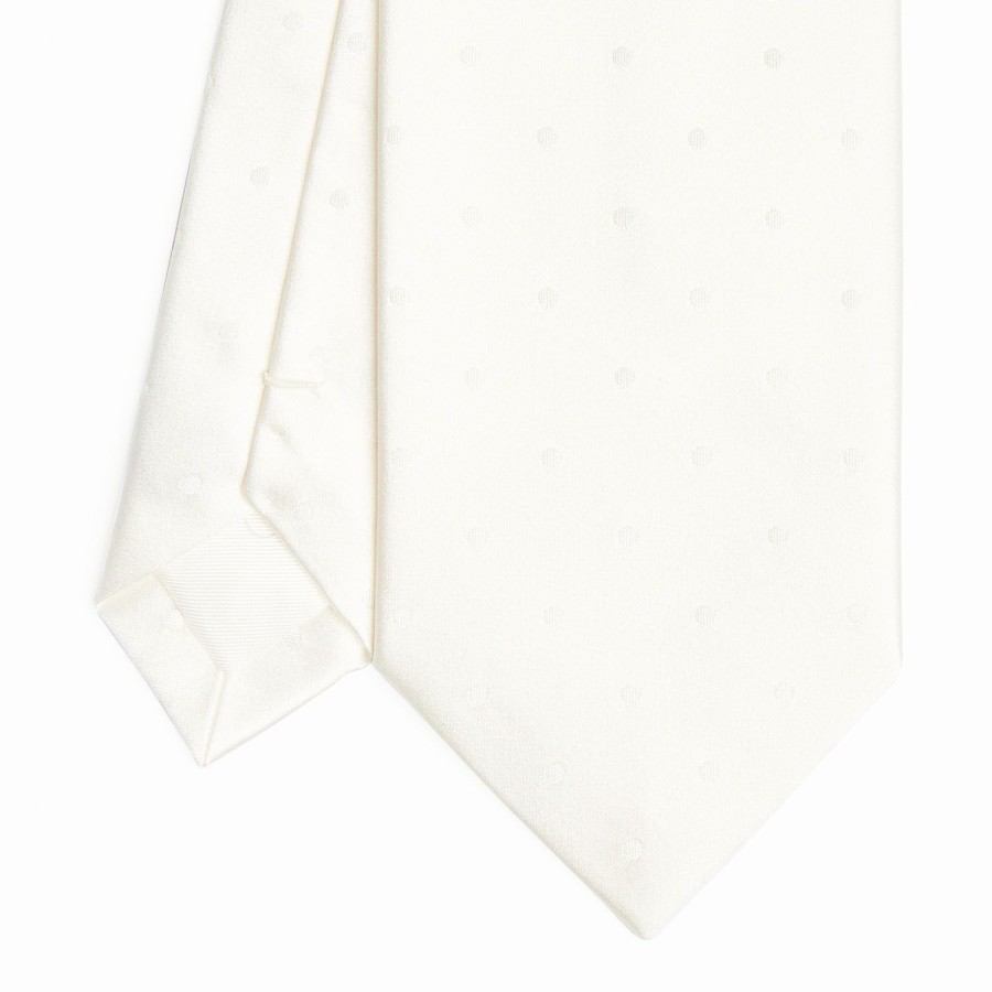 Online E.Marinella White Cerimonial Silk Satin Tie Polka Dot Pattern