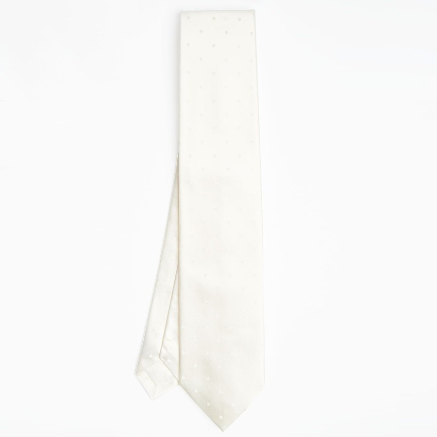 Online E.Marinella White Cerimonial Silk Satin Tie Polka Dot Pattern