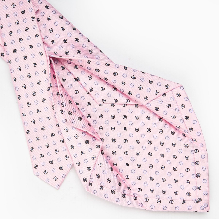 Clearance E.Marinella Pink 5 Fold Sartorial Silk Tie - Small Flower Pattern