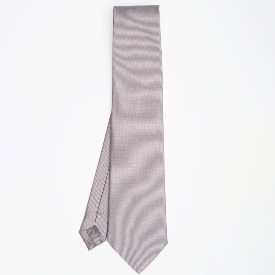 Best E.Marinella Light Grey Sartorial Jacquard Silk Tie - Solid Color