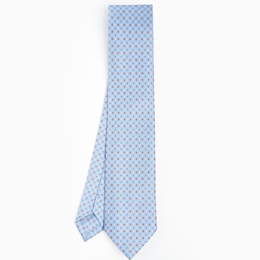 Best E.Marinella Light Blue Sartorial Classic Silk Tie - Small Flower Pattern