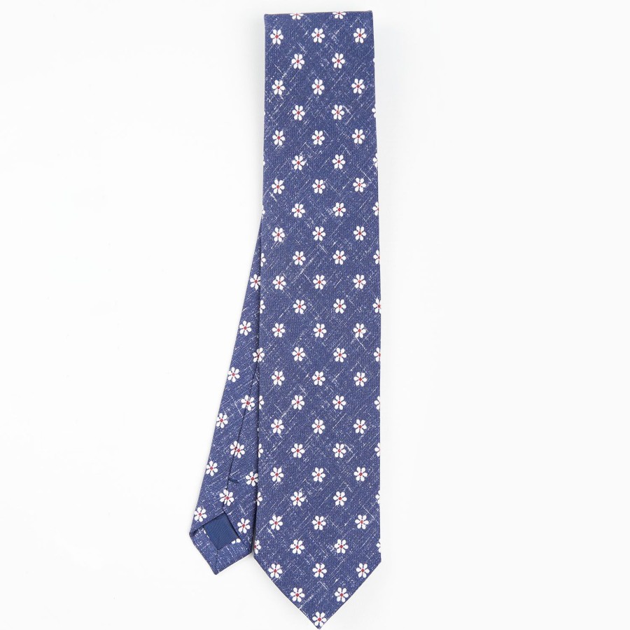 Hot E.Marinella Blue Sartorial Cotton And Silk Tie - Large Flower Pattern