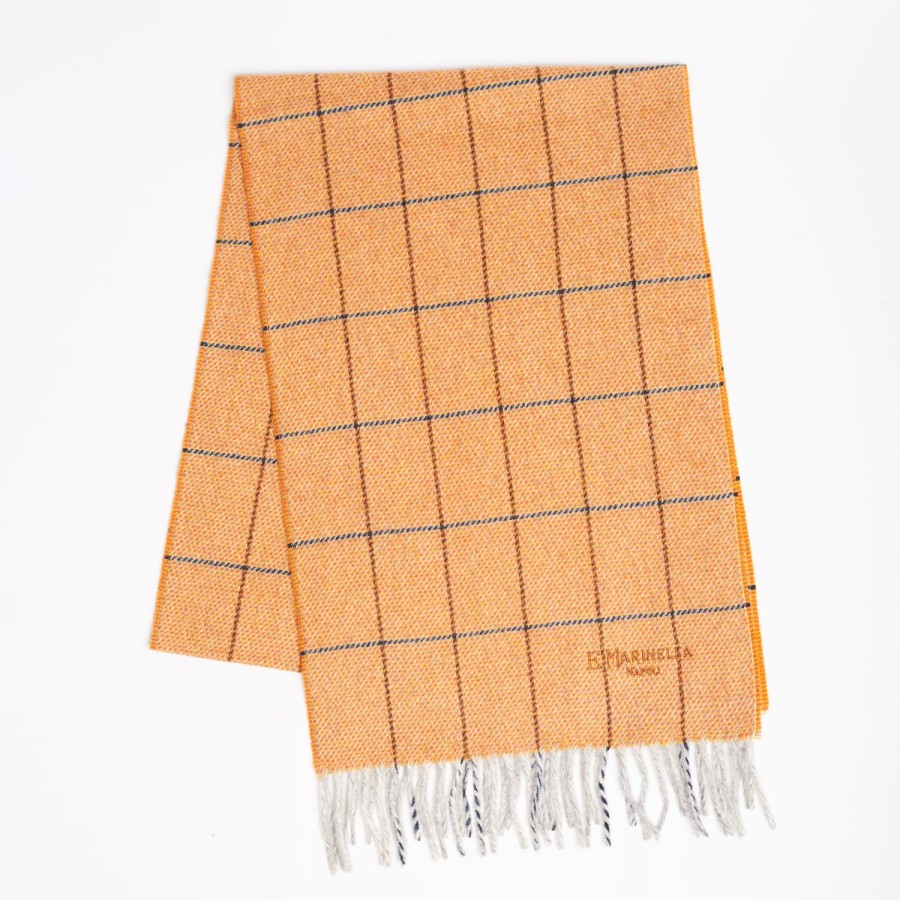 Hot E.Marinella Orange Wool Plaid Fringed Scarf