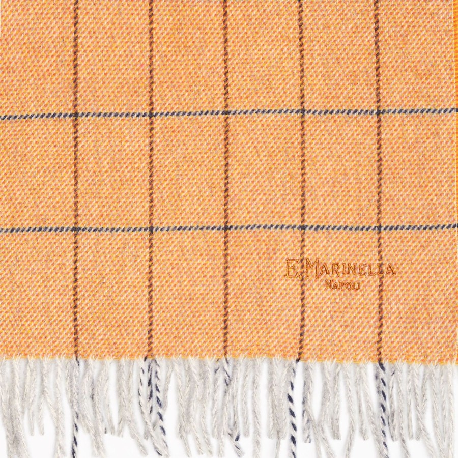 Hot E.Marinella Orange Wool Plaid Fringed Scarf