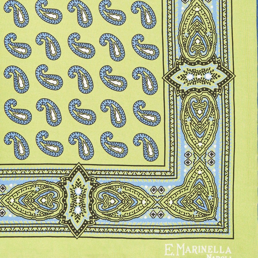 Best E.Marinella Light Green Hand-Printed Silk Pocket Square - Paisley Pattern