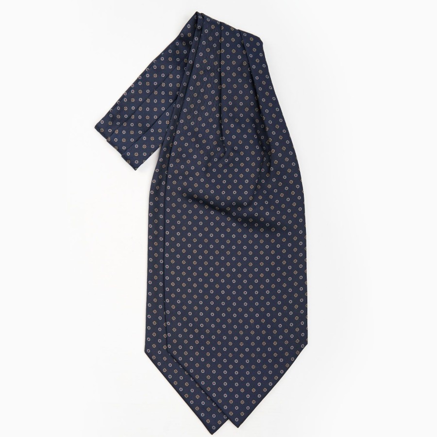 Online E.Marinella Dark Blue Silk Ascot Tie - Small Flower Designs