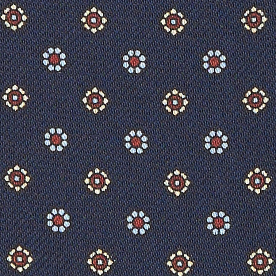 Online E.Marinella Dark Blue Silk Ascot Tie - Small Flower Designs