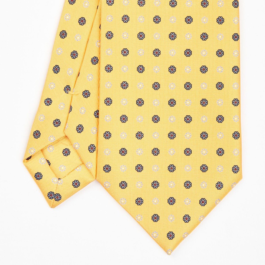 Clearance E.Marinella Yellow Sartorial Classic Silk Tie - Small Flower Pattern