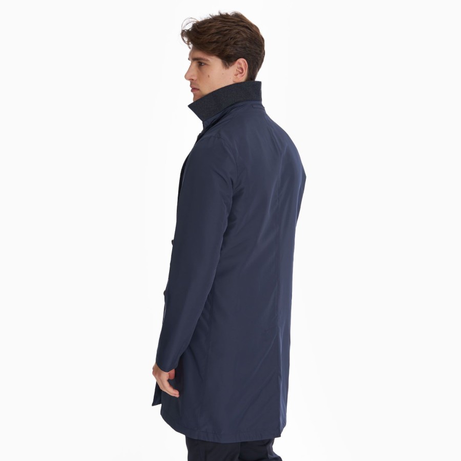 Online E.Marinella Blue Double-Faced Wool And Cashmere Coat