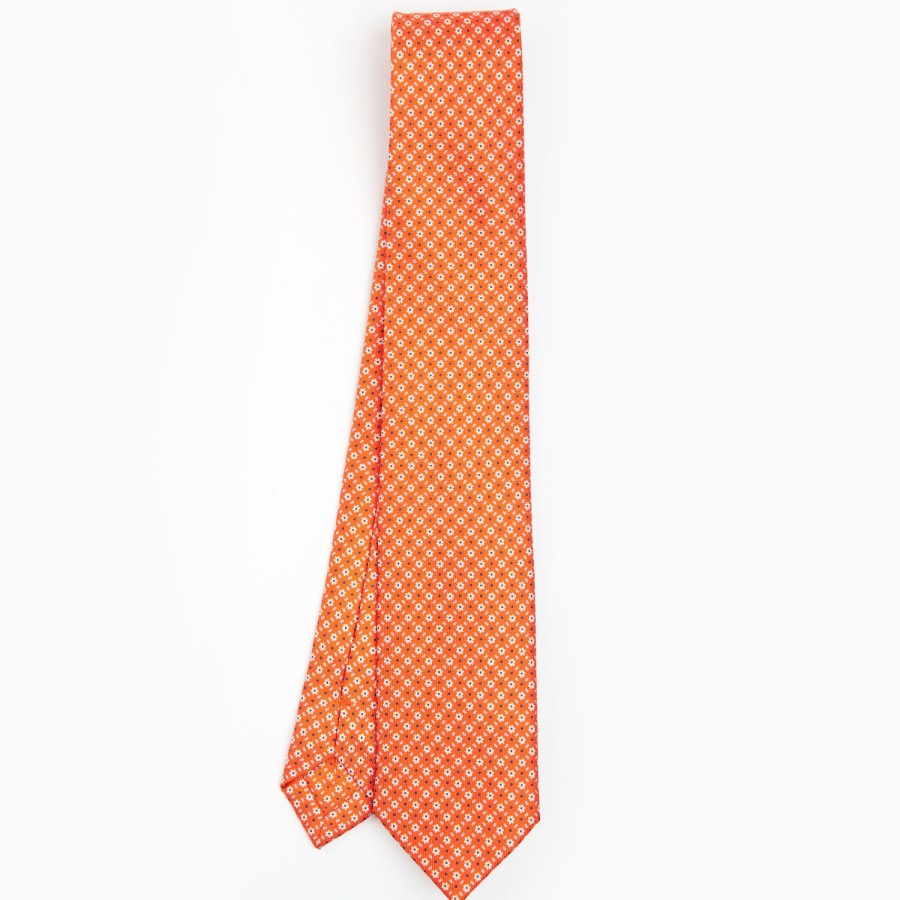 Wholesale E.Marinella Orange Sartorial 7 Cm Silk Tie - Small Flower Pattern