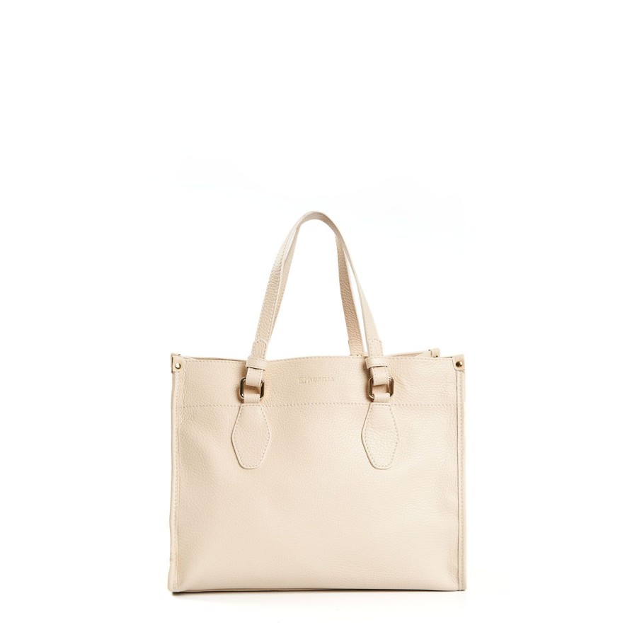 New E.Marinella Beige Shopping Bag In Hammered Leather