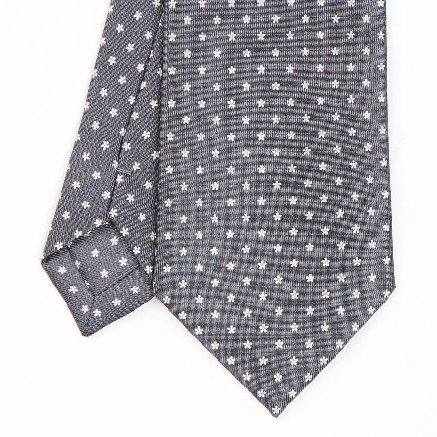 Online E.Marinella Dark Grey Sartorial Classic Silk Tie - Small Flower Pattern