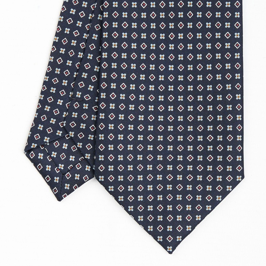 Hot E.Marinella Dark Blue Sartorial Classic Silk Tie - Small Flower Pattern