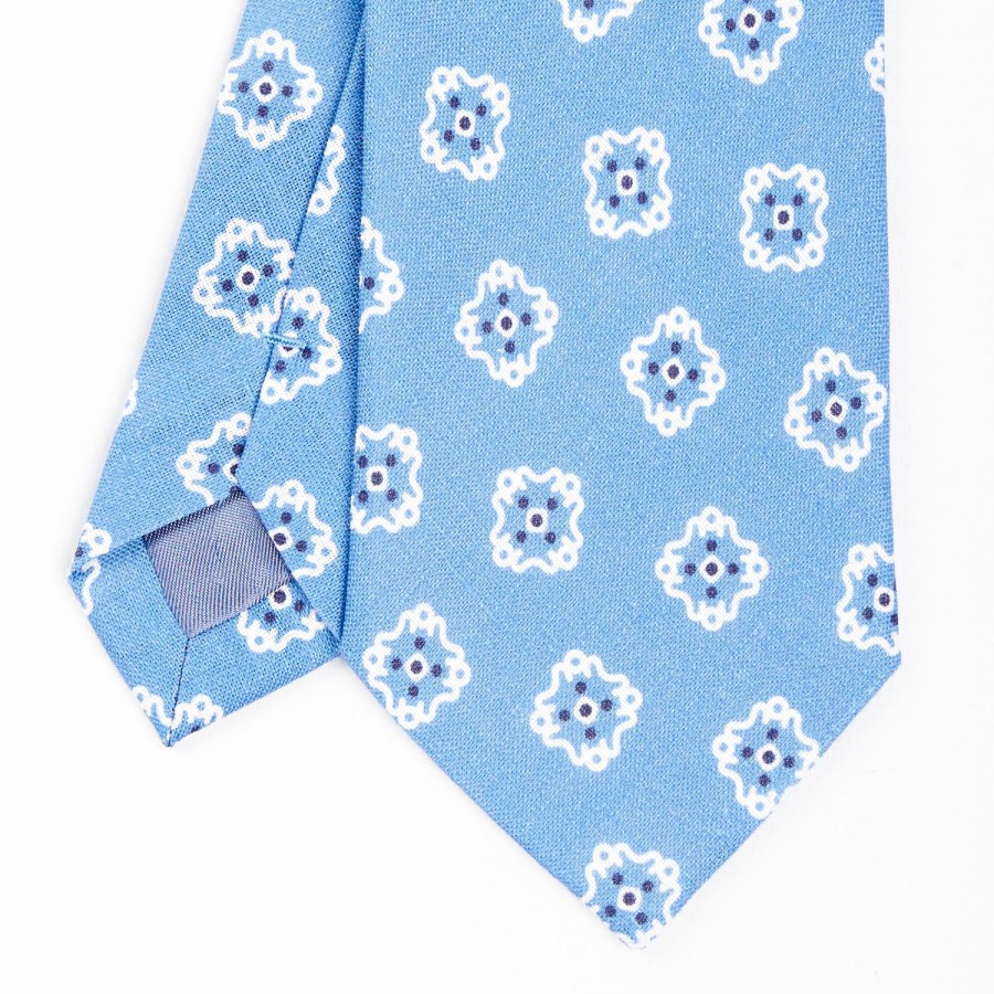 Wholesale E.Marinella Light Blue Sartorial Linen Tie - Large Flower Pattern