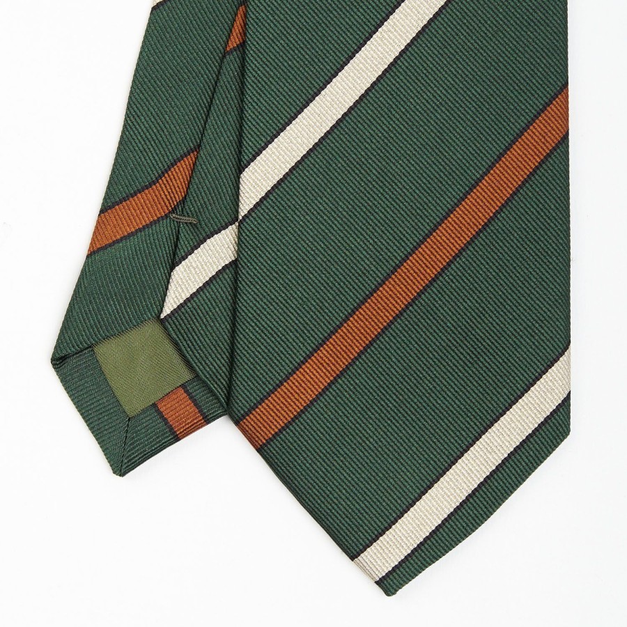 Clearance E.Marinella Dark Green Sartorial Striped Silk Tie