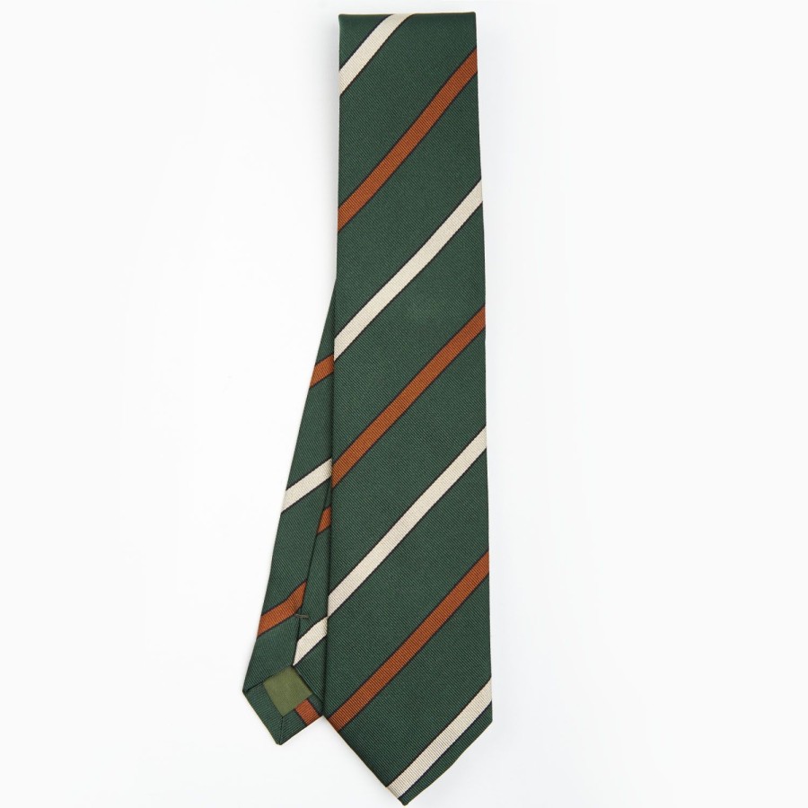 Clearance E.Marinella Dark Green Sartorial Striped Silk Tie