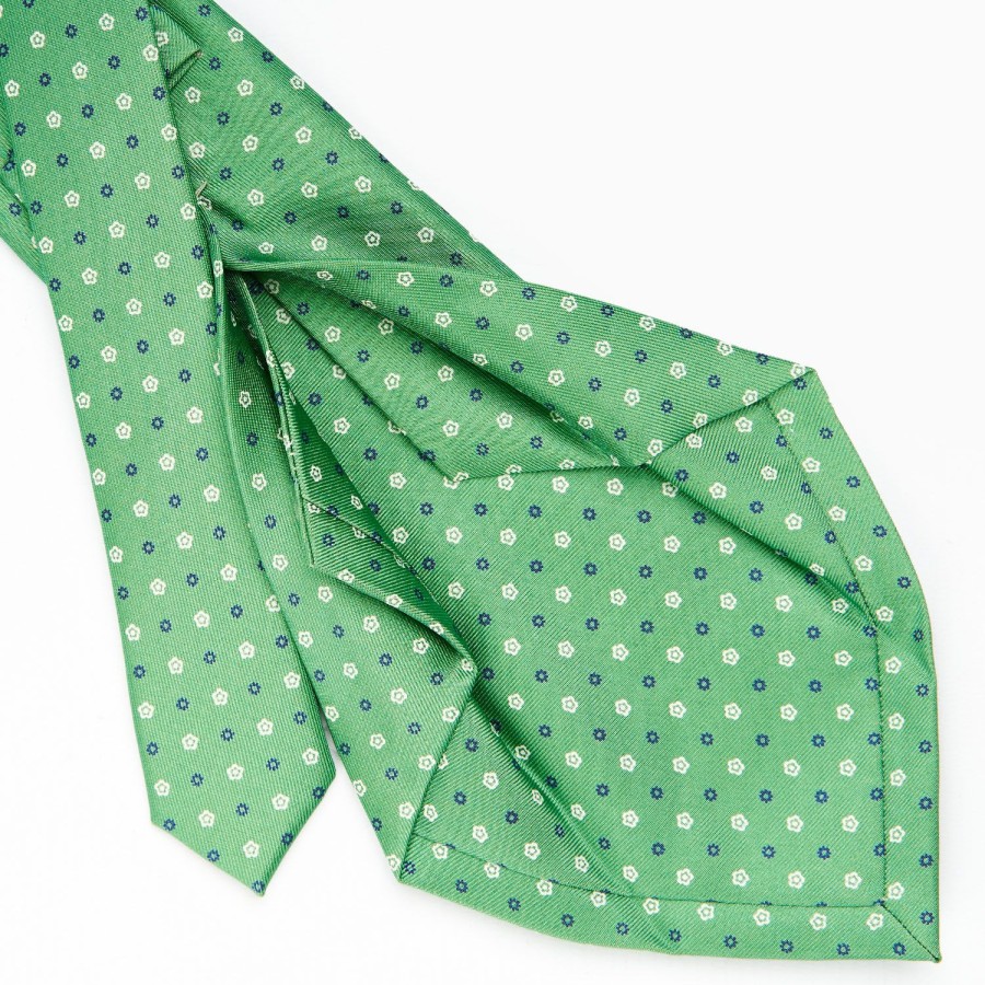 Wholesale E.Marinella Green 5 Fold Sartorial Silk Tie - Small Flower Pattern