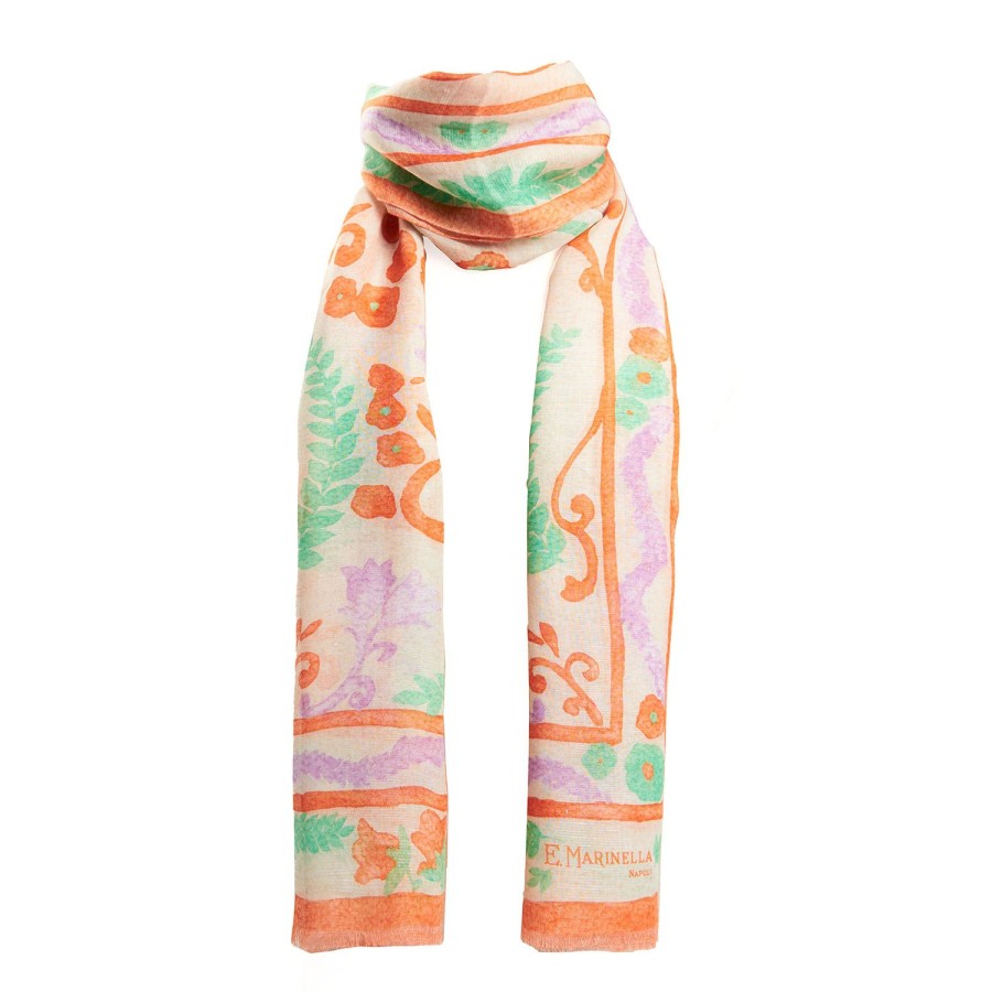 Online E.Marinella Orange Cotton And Linen Scarf