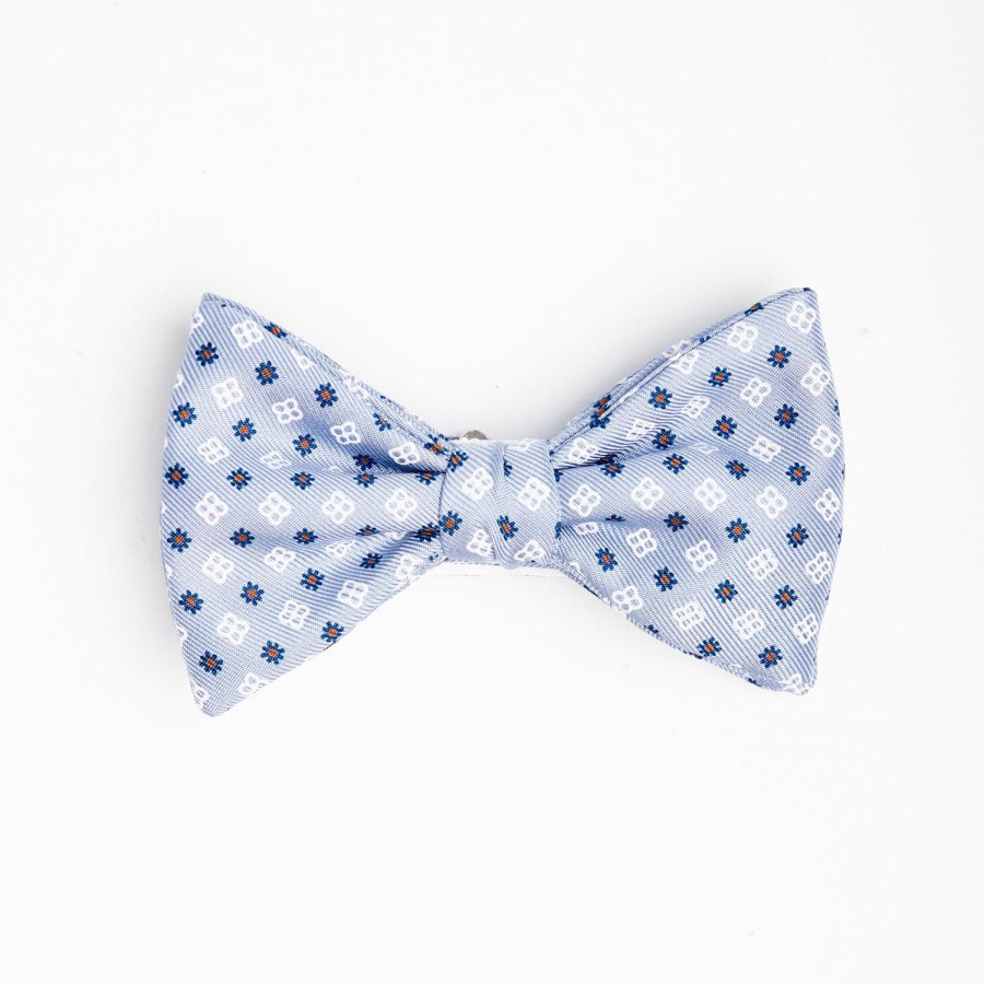 Hot E.Marinella Light Blue Pre-Knotted Silk Bowtie - Small Flower Pattern