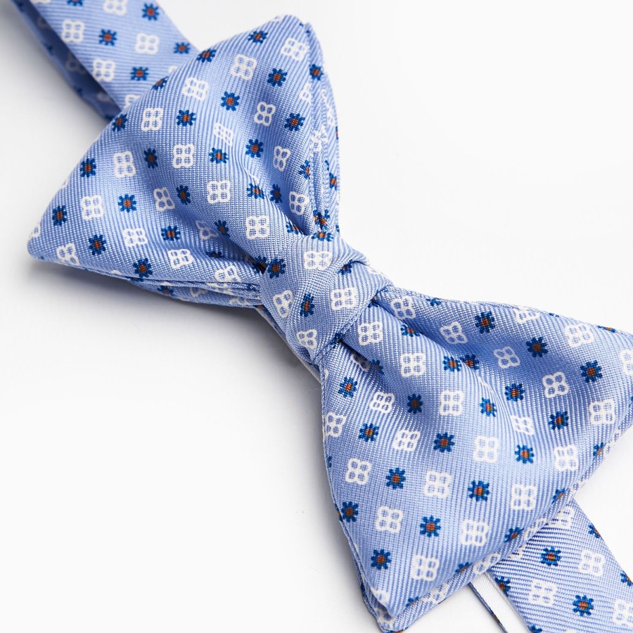 Hot E.Marinella Light Blue Pre-Knotted Silk Bowtie - Small Flower Pattern