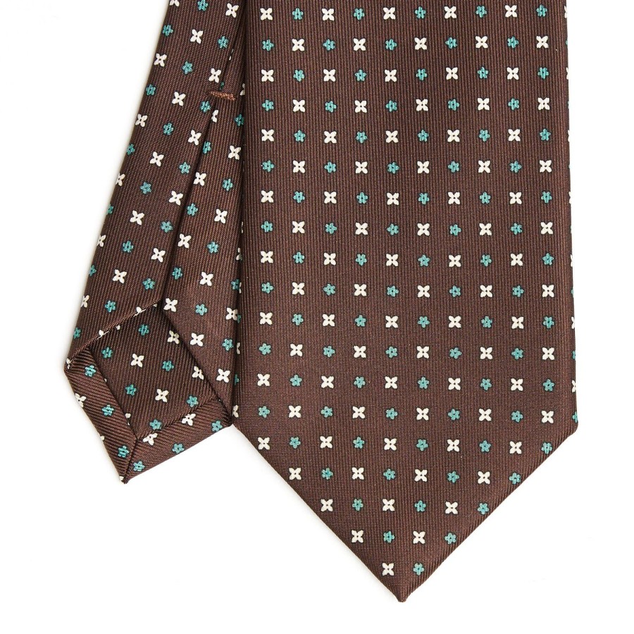 Best E.Marinella Dark Brown Sartorial Classic Silk Tie - Small Flower Pattern