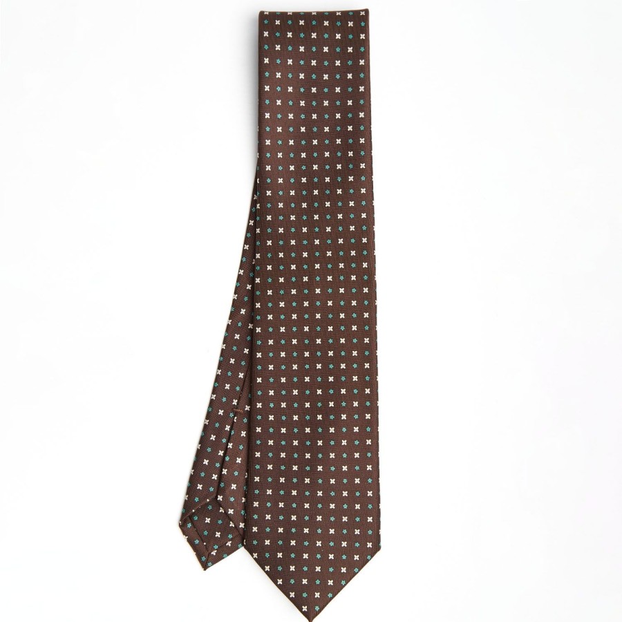 Best E.Marinella Dark Brown Sartorial Classic Silk Tie - Small Flower Pattern